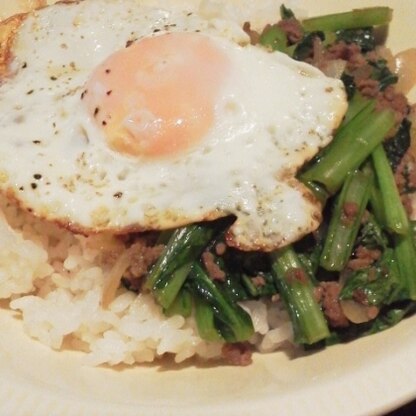 丼で目玉焼き乗っけてカフェ風に(笑)とってもごはんに合っておいしく頂きました♪